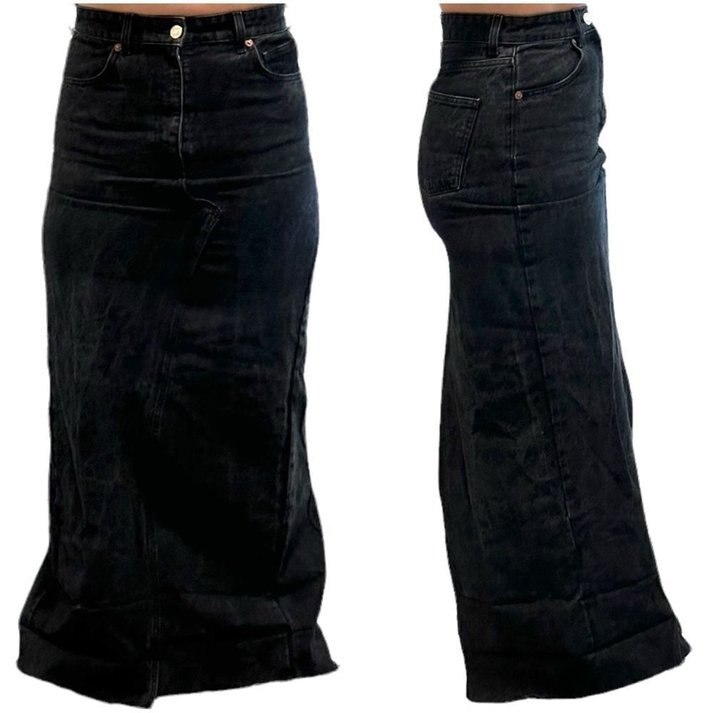 Custom Reworked Zara Black Denim Jean Maxi Skirt With Slit Raw Hem Maxi Skirt